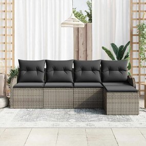 Conjunto de Sofá de Jardim vidaXL 5 Peças com Almofadas Rattan PE Cinz