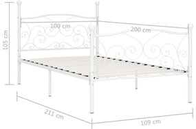 Estrutura de cama com estrado de ripas 100x200 cm metal branco