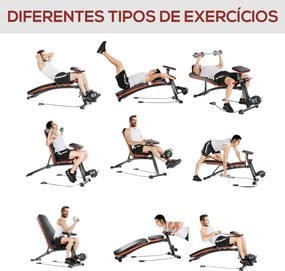 Banco de Musculação com Encosto Ajustável em 7 Posições Extensão de Pernas Apoio para Bíceps e Banda de Resistência para Treino Completo em Casa 54x16