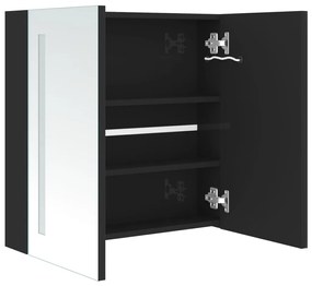 Armário espelhado casa de banho LED 62x14x60cm preto brilhante