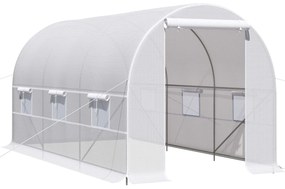 Outsunny Estufa Tipo Túnel 400x200x200cm Estufa de Jardim com Portas Enroláveis e 6 Janelas Cobertura de PE 140 g/m² Branco