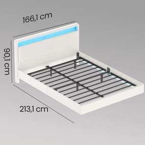 Estrutura de cama 160 x 200 cm (COLCHÃO NÃO INCLUIDO) com iluminação LED e estação de carregamento Branco
