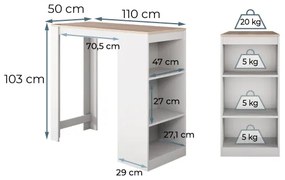 Mesa alta Kala (110cm) blanco y sonoma