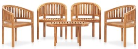 5 pcs conj. lounge de jardim formato banana teca maciça