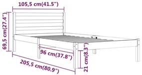 Estrutura de cama 100x200 cm madeira pinho maciço