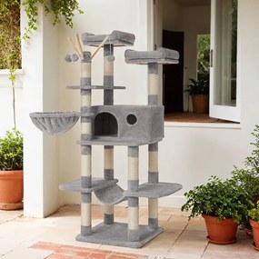 Arranhador para gatos XXL com caverna 50,1 x 50,1 x 164,1 cm Cinza claro