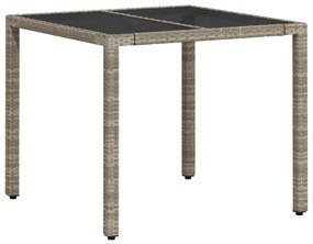 Mesa de jardim c/ tampo de vidro 90x90x75cm vime PE cinza-claro