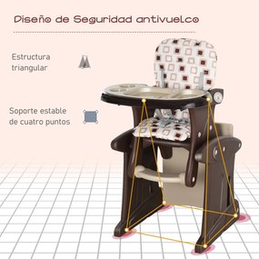 HOMCOM Cadeira para bebês 3 em 1 por mais de 6 meses Transformar em mesa e cadeira multifuncional Ajustável em 3 posições encosto alto Acolchoado com 2 bandejas removíveis 57x59x105 cm Branco