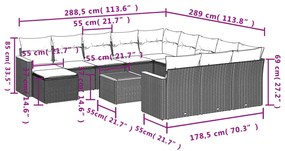 13 pcs conjunto de sofás p/ jardim com almofadões vime PE bege