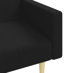 Sofá-cama de 2 lugares com apoio de pés tecido preto