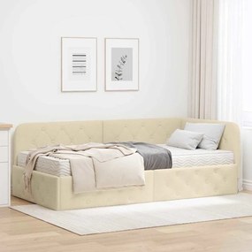 vidaXL Estrutura de Cama de Canto com colchão Creme 90 x 200 cm tecido