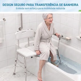 Banco de Duche de Transferência com Apoios de Braços e Encosto, Altura Ajustável em 10 Níveis, Suporta 136 kg