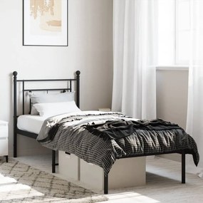 vidaXL Estrutura de cama metal s/ colchão c/ cabeceira 75x190 cm preto