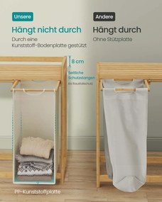 Cesto da roupa suja com 4 compartimentos 124,6 x 33 x 78 cm Branco creme