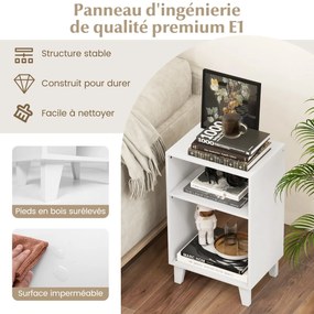 Mesa lateral de 3 níveis, mesa de cabeceira moderna, mesa de centro com prateleiras 39,5 x 39,5 x 45 cm, branca