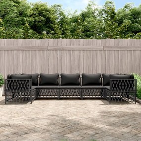 vidaXL 7 pcs conjunto lounge de jardim com almofadões aço antracite