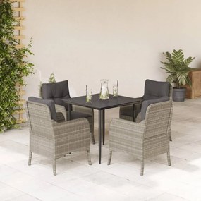 vidaXL 5 pcs conjunto de jantar p/ jardim c/ almofadões cinzento claro