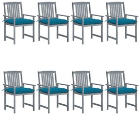Cadeiras de jardim c/ almofadões 8 pcs acácia maciça cinzento