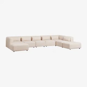 Sofá Modular Chaise Longue Esquerdo De 6 Peças Com Puff Fogler Tecido Pele De Borrego Bege Creme - Sklum