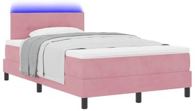 Cama Box com Colchão &amp; LED Rosa 120x200 cm Veludo