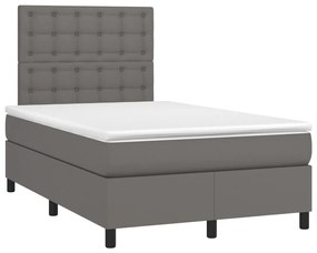 Cama box spring c/ colchão/LED 120x200cm couro artificial cinza