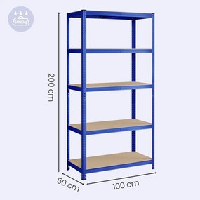 Estante de armazenamento garagem, escritório 200 x 100 x 50 cm azul