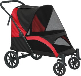 PawHut Carrinho para cães, buggy dobrável para cães de porte médio, carrinho para pets com 4 rodas, trelas de segurança, freios, Preto | Aosom Portugal