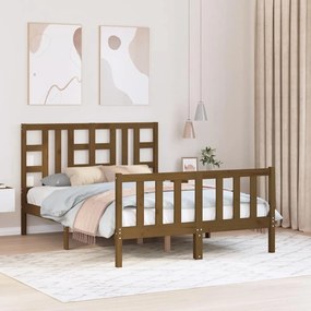 Estrutura cama casal com cabeceira madeira maciça castanho-mel
