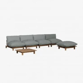 Conjunto De Sala De Estar Modular Reclinável De 4 Peças, Mesa De Centro E Puff Em Madeira De Acácia Brina Cinza Antracite - Sklum