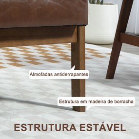Sofá de 2 Lugares Estofado em Couro PU com Apoio para os Braços de Madeira para Sala de Estar Dormitório115x70x81 cm Castanho