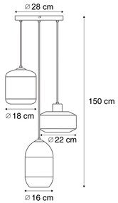 Candeeiro suspenso moderno preto com vidro âmbar 3 luzes - Sheena