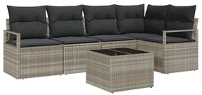 Conjunto de sofá de jardim com 6 peças e almofadas cinzas