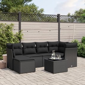 vidaXL 7 pcs conjunto de sofás p/ jardim c/ almofadões vime PE preto