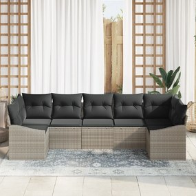 Conjunto de Jantar de Jardim 7 Peças com Almofadas Cinza Claro em Ratt