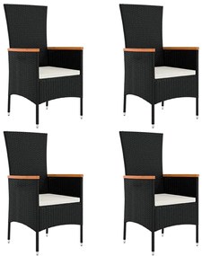 5 pcs conjunto de jantar p/ jardim c/ almofadões vime PE preto