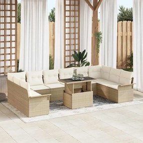 vidaXL Sofá de Jardim com 11 Peças e Almofadas Beijinhas em Polirattan