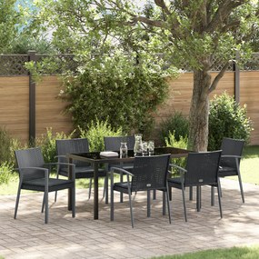 vidaXL Conjunto de Jantar de Jardim de 7 Peças com Almofadas em Rattan Preto