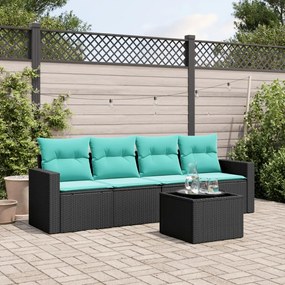 vidaXL 5 pcs conjunto de sofás p/ jardim c/ almofadões vime PE preto