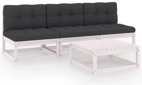 4 pcs conjunto lounge de jardim com almofadões pinho maciço
