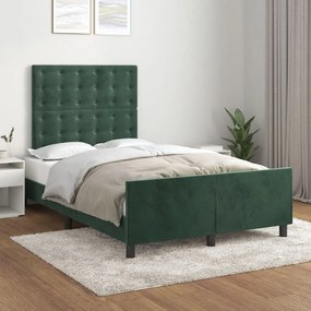 Estrutura de cama sem colchão 120x200 cm veludo verde-escuro