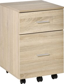 HOMCOM Bloco de Gaveta para Escritório com 2 Compartimentos com Rodas Arquivador Móvel para Arquivos A4 ou Documentos 39,5x39x58,5 cm Carvalho | Aosom Portugal
