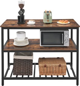 Ilha de cozinha com 3 prateleiras 120 x 60 x 90 cm castanho Vintage-preto