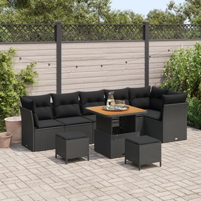 Conjunto de Sofá de Jardim vidaXL com Almofadas Preto Rattan de Políme