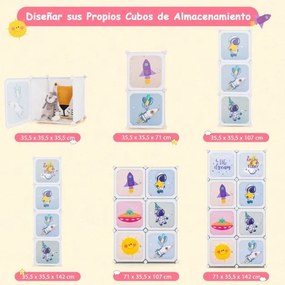 Guarda roupa infantil portátil 71 x 35,5 x 142 cm com 8 cubos com 2 secções para pendurar roupa 71 x 35,5 x 142 cm Branco