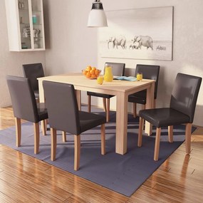vidaXL Mesa e cadeiras de jantar 7 pcs couro artif. carvalho castanho
