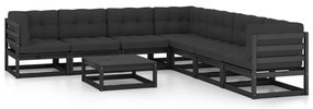 8 pcs conjunto lounge jardim c/ almofadões pinho maciço preto