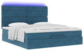 Estrutura cama otomana colchões 180x200 cm veludo azul escuro