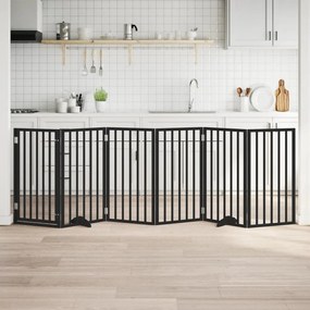 vidaXL Portão p/ cães com porta dobrável 6 painéis 300 cm álamo preto