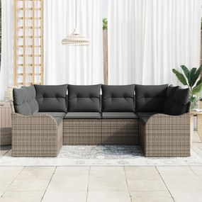 Conjunto de Sofá de Jardim vidaXL 6 Peças com Almofadas Cinza Poliratt