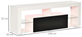 Móvel de TV para Sala de Estar com Iluminação LED 6 Modos de Cores Controle Remoto Gaveta e Prateleiras de Cristal Ajustáveis 140x35x52cm Preto e Bran